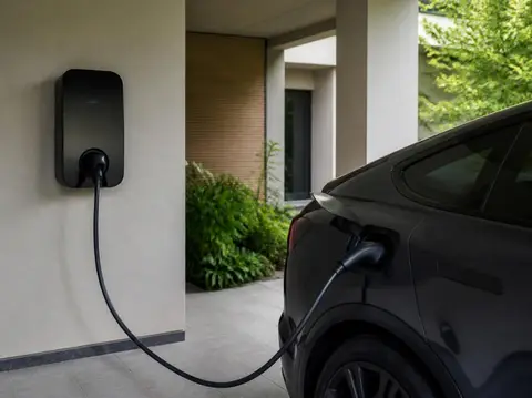 Borne de recharge murale branchée sur une voiture électrique